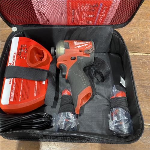 AS-IS M12 FUEL SURGE 12V Lithium-Ion Brushless Cordless 1/4 in. Hex Impact Driver Compact Kit W/Two 2.0Ah Batteries, Bag
