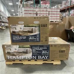 DALLAS LOCATION - Hampton Bay Holly Cove 7-Piece Wicker Outdoor Sectional Set with CushionGuard Almond Cushions