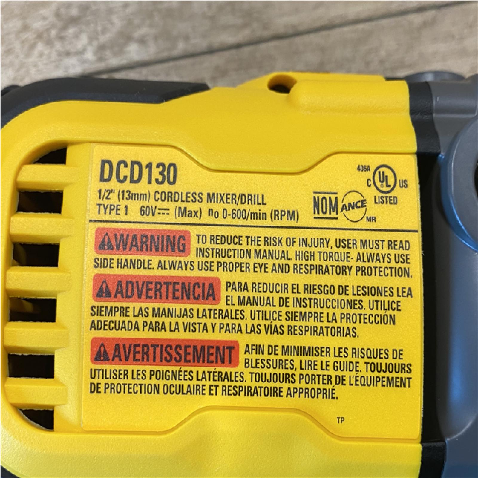 AS-IS DEWALT FLEXVOLT 60-Volt MAX Cordless Brushless 1/2 in. Mixer/Drill with E-Clutch (Tool-Only)