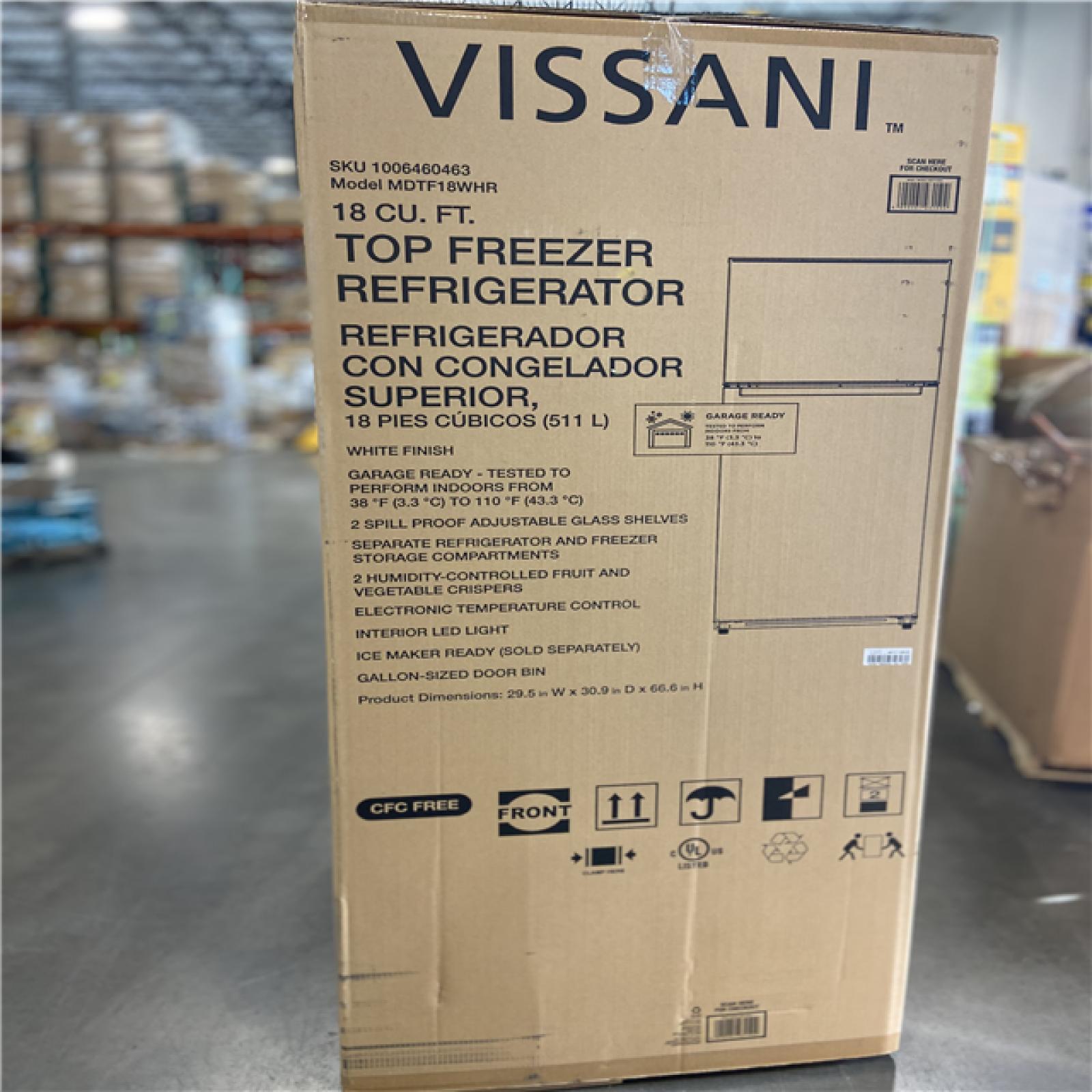 DALLAS LOCATION - Vissani 18 cu. ft. Top Freezer Refrigerator DOE in White