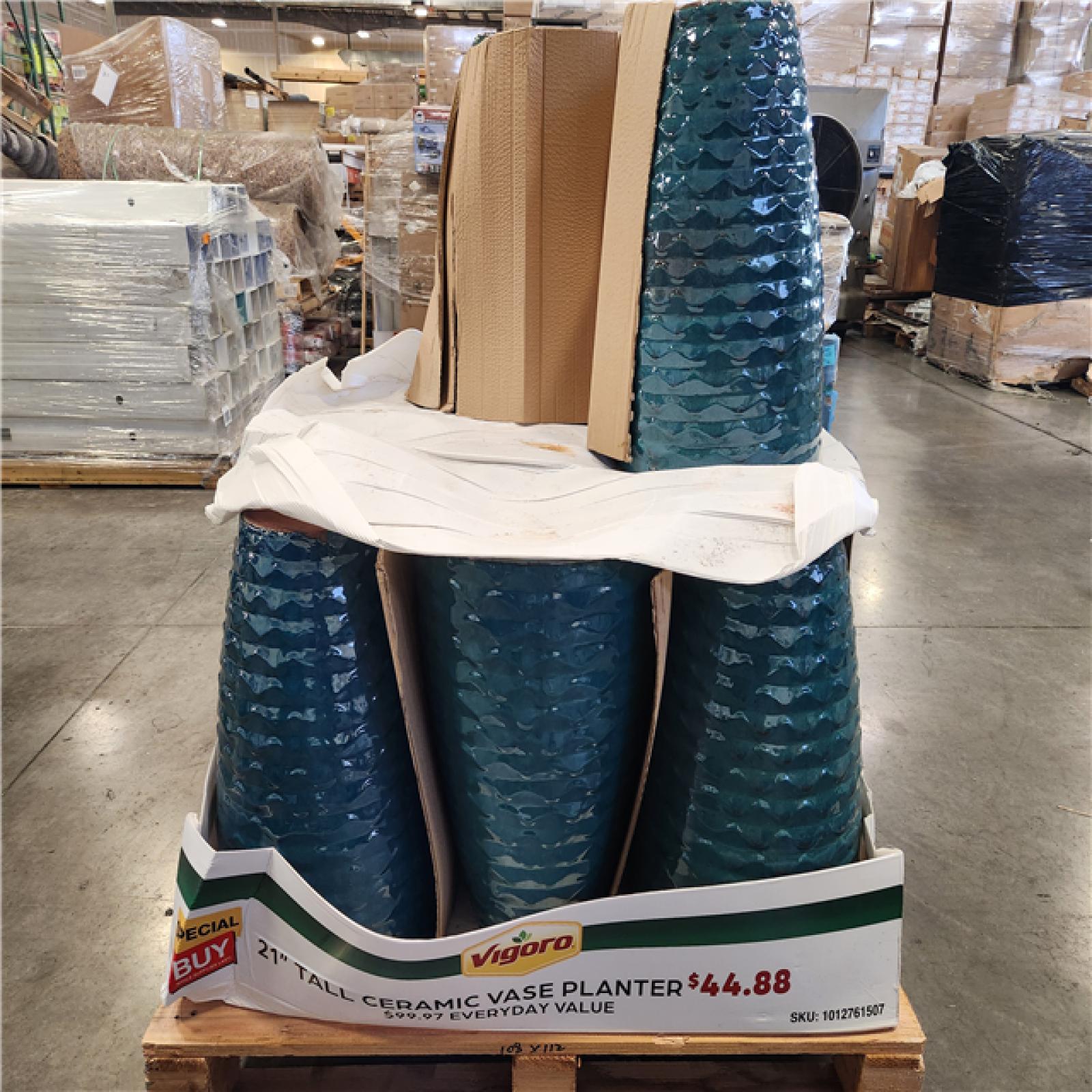 Phoenix Location Vigoro Dottie 14.3 in. W x 21 in. H Decorative Pots Teal Glazed Ceramic Vase Planter Pallet (12 Cases)