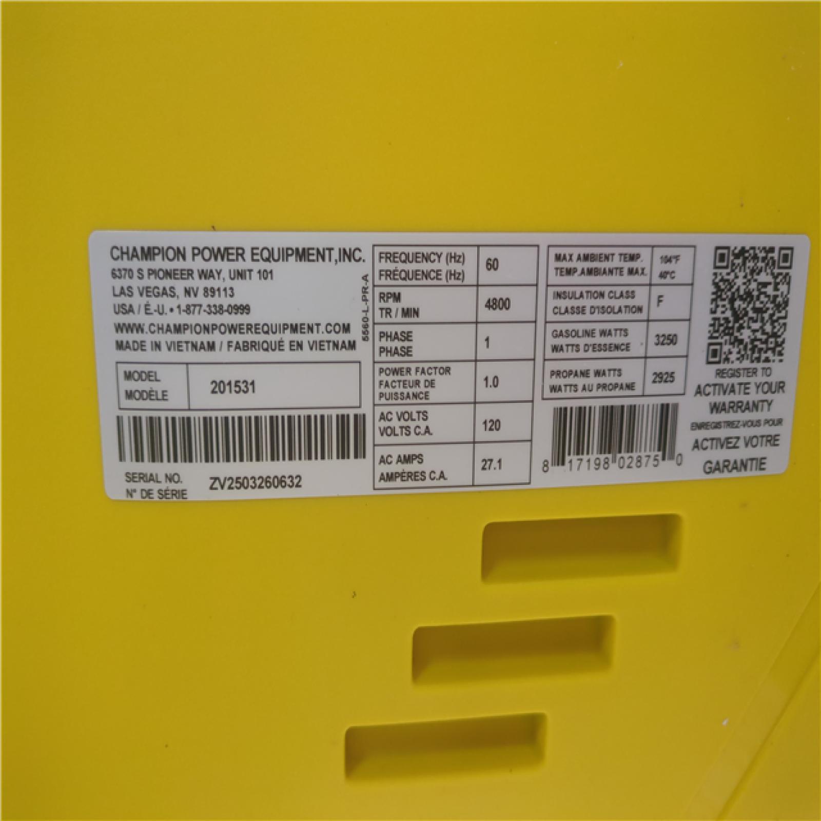 CALIFORNIA AS-IS CHAMPION PORTABLE POWER GENERATOR