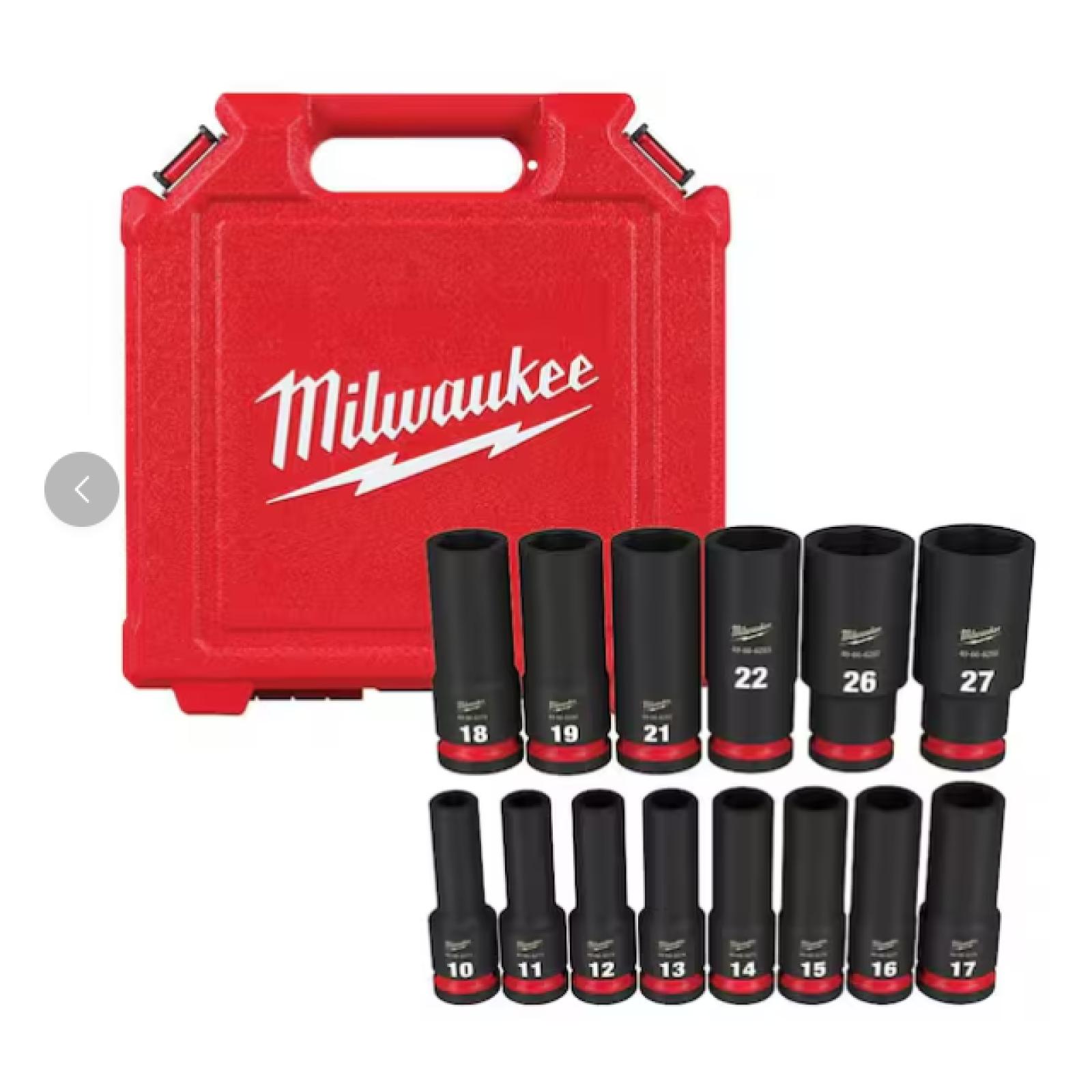 DALLAS LOCATION- NEW! Milwaukee SHOCKWAVE 1/2 in. Drive Metric Deep Well 6 Point Impact Socket Set (14-Piece)