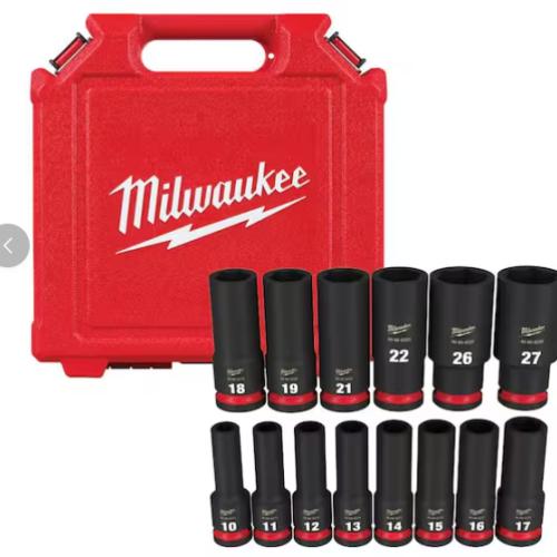 DALLAS LOCATION- NEW! Milwaukee SHOCKWAVE 1/2 in. Drive Metric Deep Well 6 Point Impact Socket Set (14-Piece)