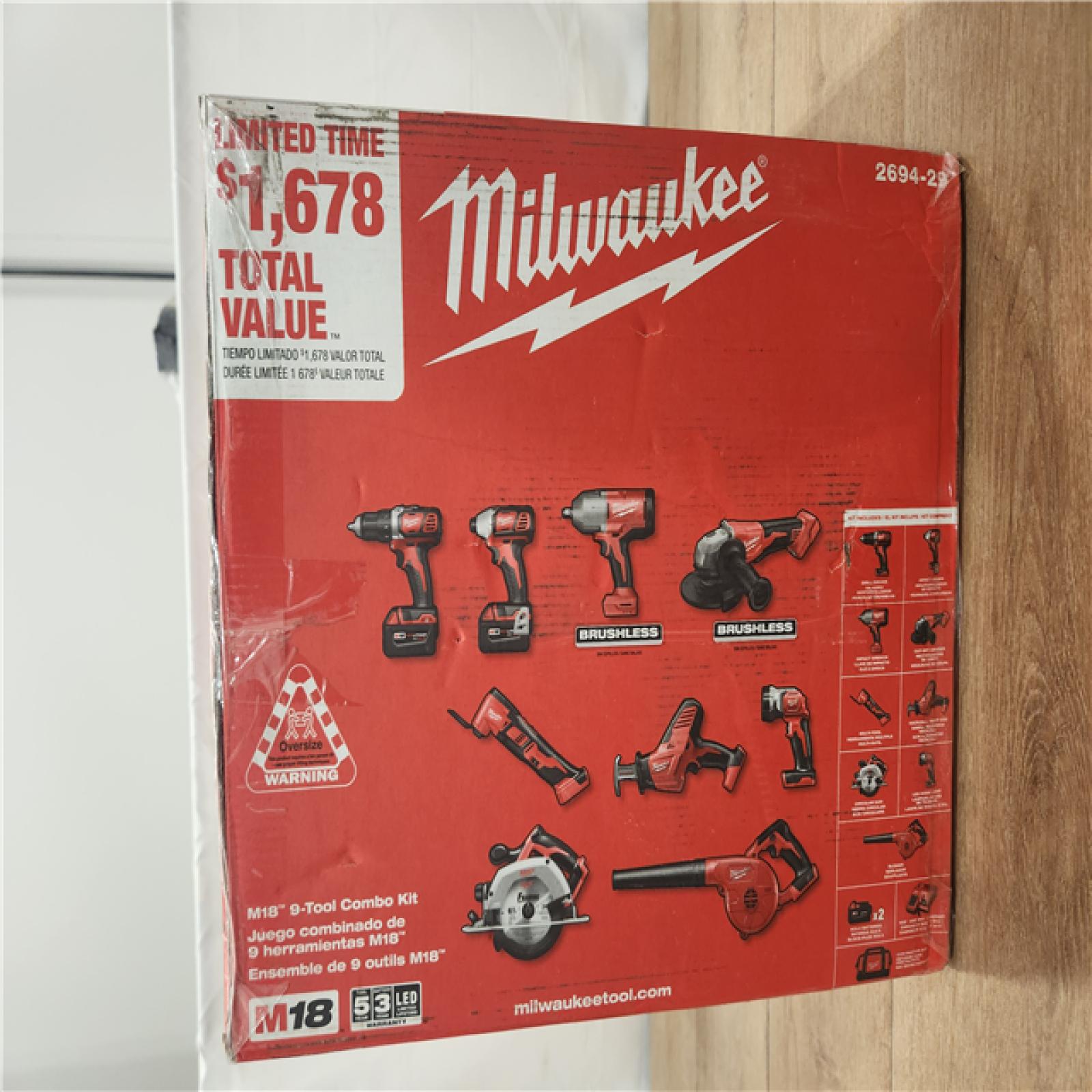 AS-IS- Milwaukee 18-Volt Lithium-Ion Cordless (9-Tool) Combo Kit