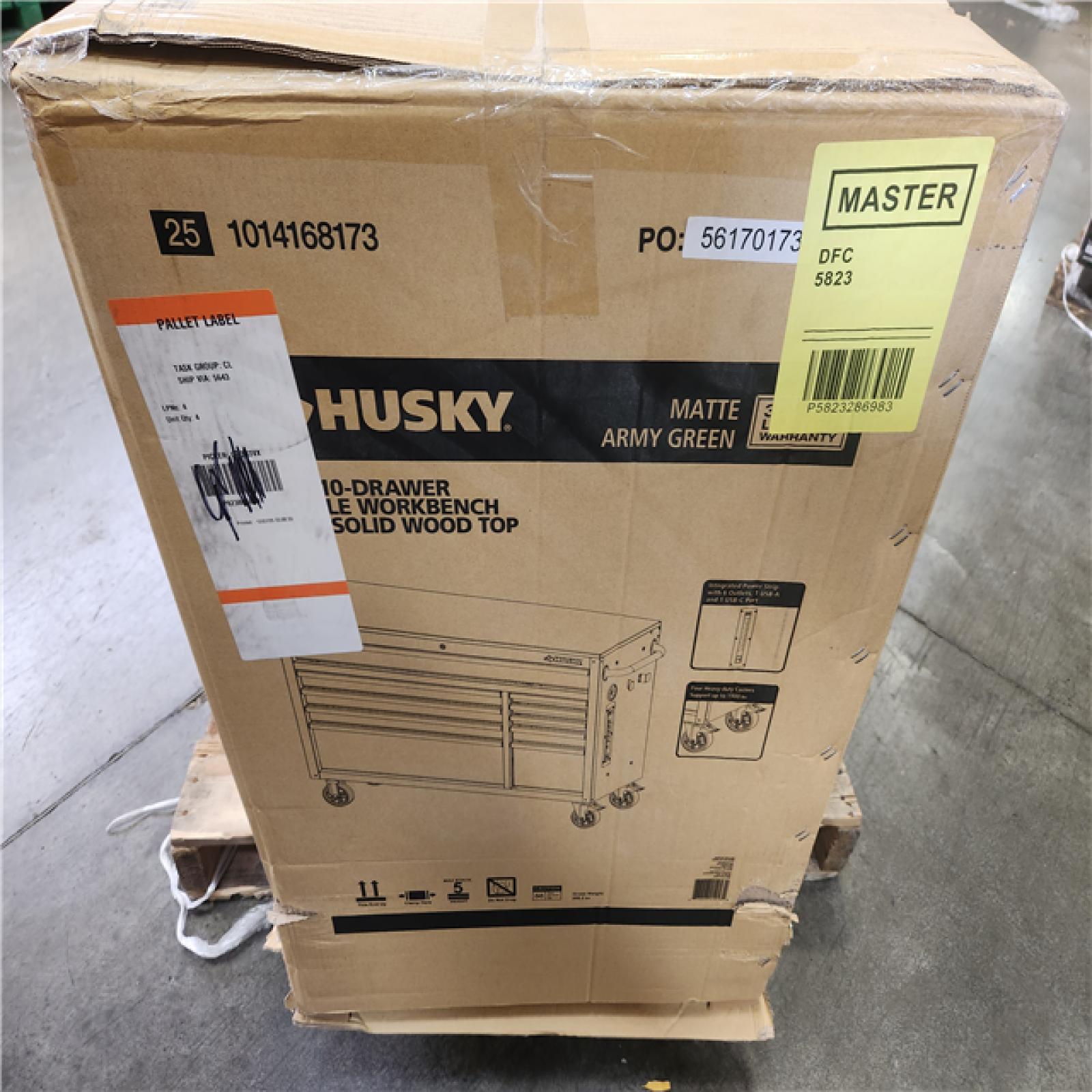 Phoenix NEW Husky Standard-Duty 52 in. W 10-Drawer Matte Army Green Mobile Workbench Cabinet with Solid Wood Top (SEALED)