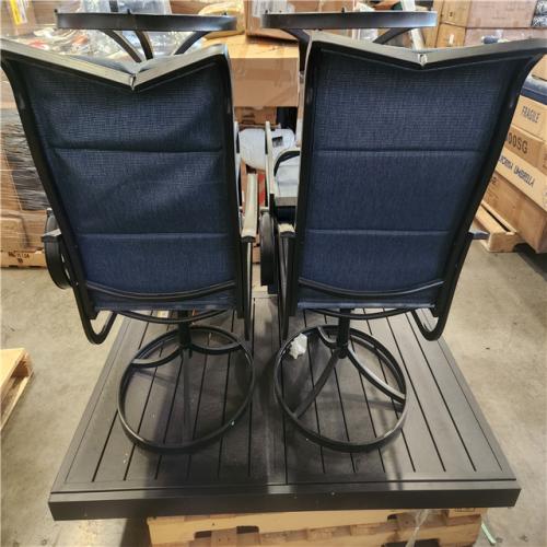 Phoenix AS-IS Black 5-Piece Metal Outdoor Patio Dining Set with Table and Padded Blue Textilene Swivel Chairs