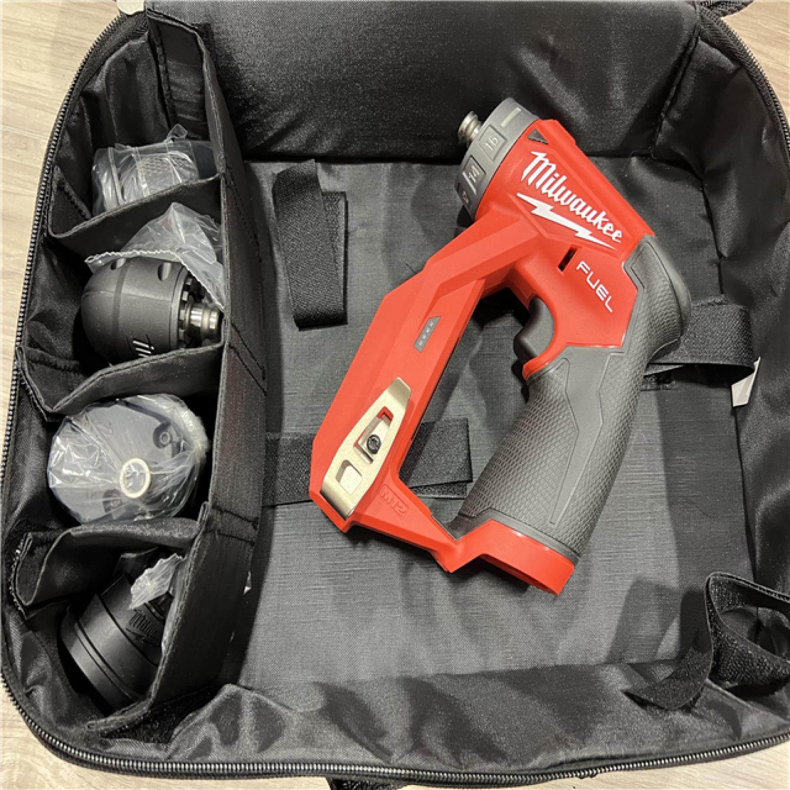 AS-IS Milwaukee FUEL 12V Lithium-Ion Brushless Cordless 4-in-1 Installation 3/8 in. Drill Driver with 4 Tool Head (Tool-Only)