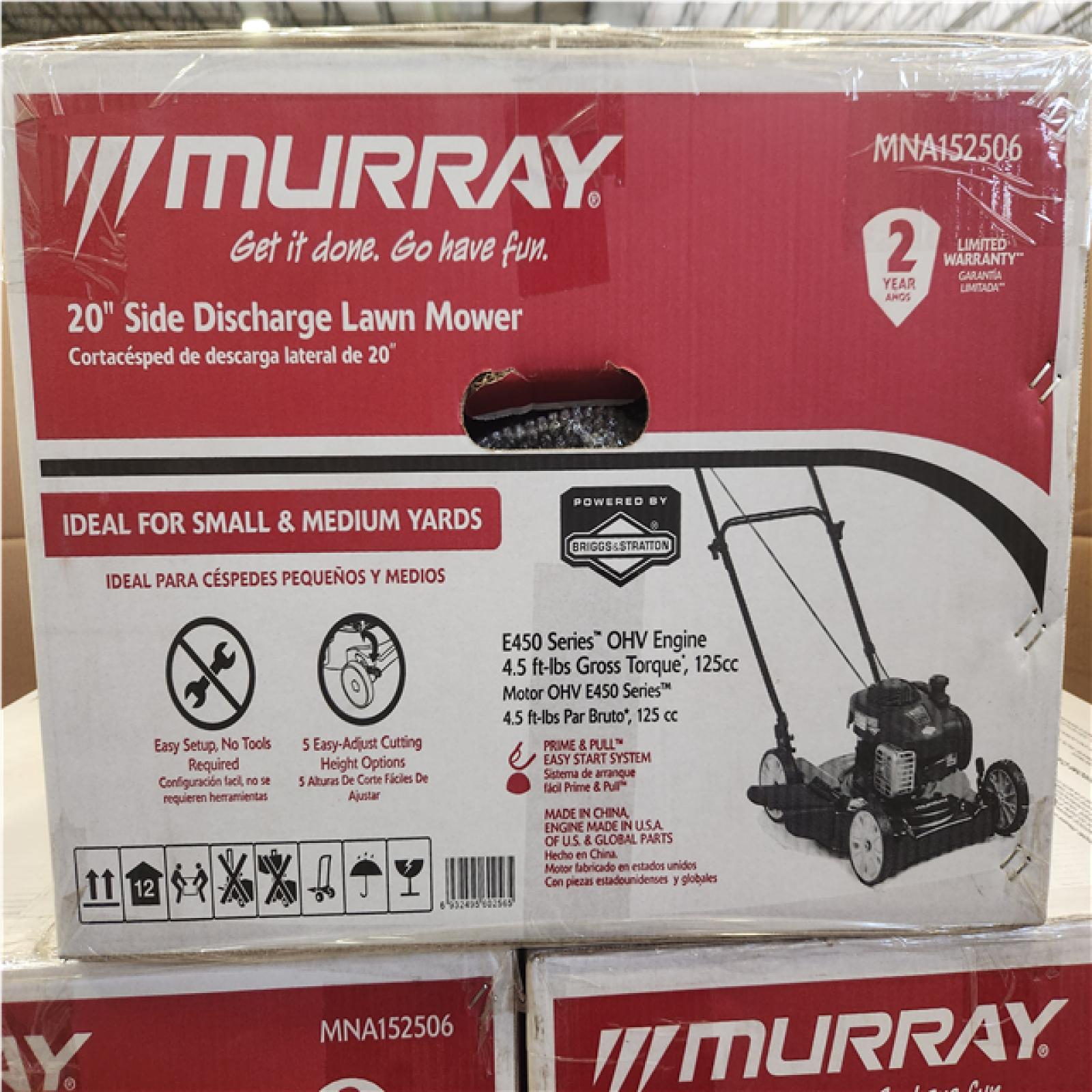 Phoenix NEW Pallet of Murray 20 in. 125 cc Briggs & Stratton Walk Behind Gas Push Lawn Mower with 4 Wheel Height Adjustment and Prime 'N Pull Start 5 total