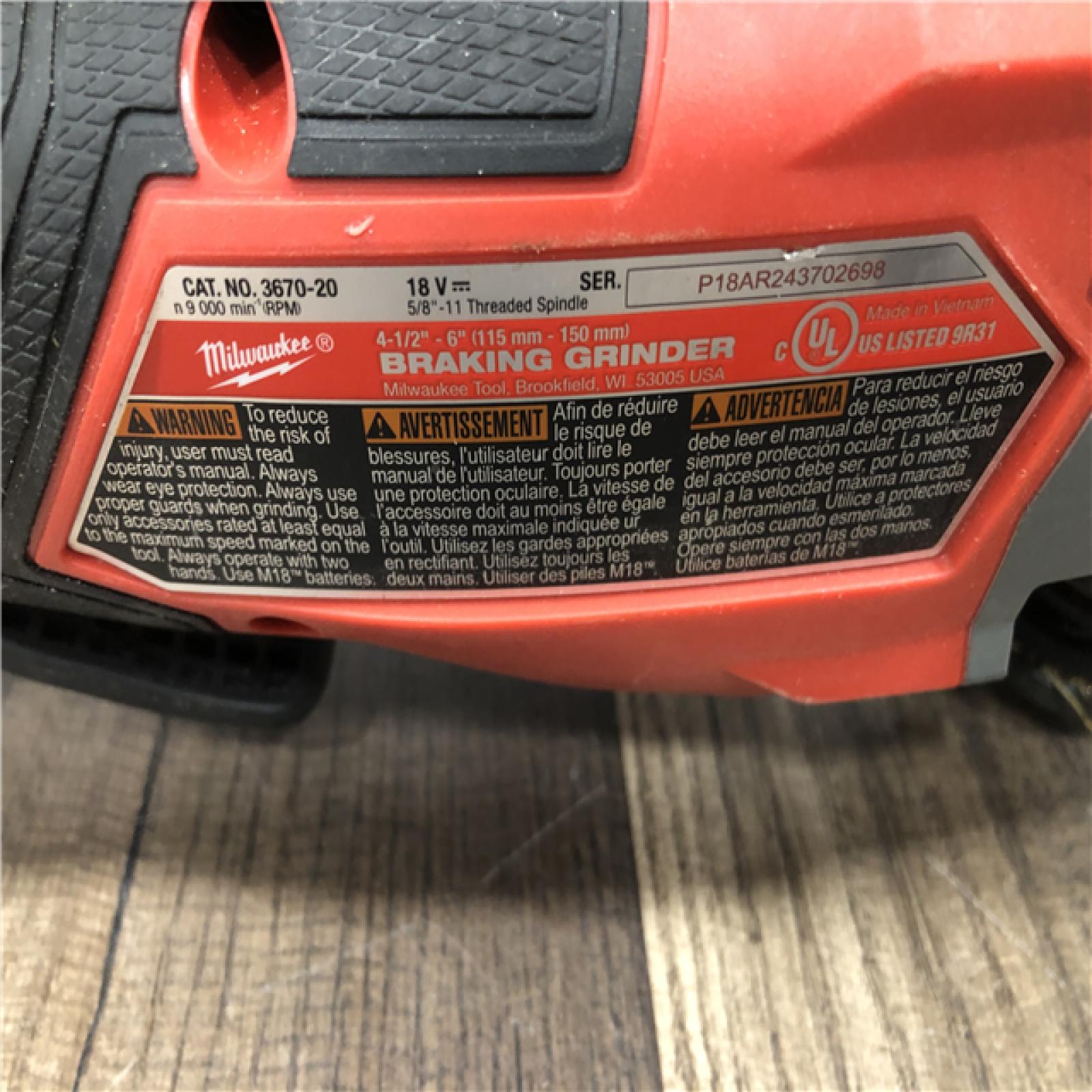 AS-IS Milwaukee  FUEL 18-Volt Lithium-Ion Brushless Cordless 4-1/2 in./6 in. Braking Grinder with Paddle Switch (Tool-Only)