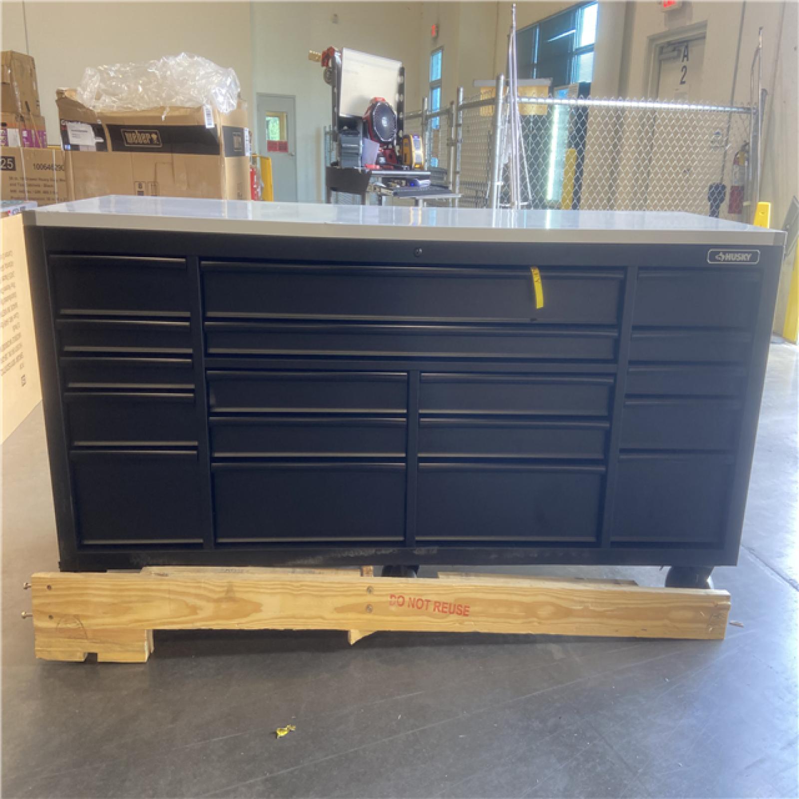 DALLAS LOCATION - 84 in. W x 24 in. D 18-Drawer Heavy-Duty Mobile Workbench with Stainless Steel Top in Matte Black