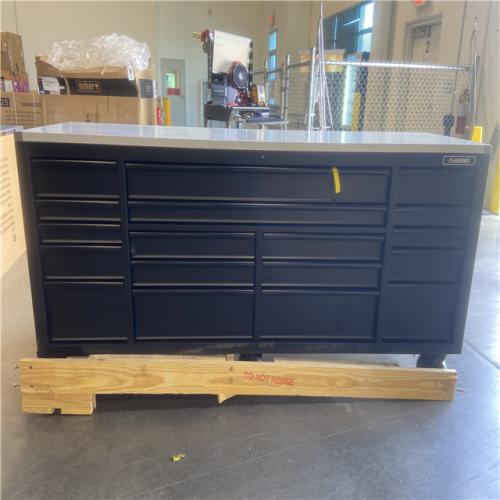 DALLAS LOCATION - 84 in. W x 24 in. D 18-Drawer Heavy-Duty Mobile Workbench with Stainless Steel Top in Matte Black