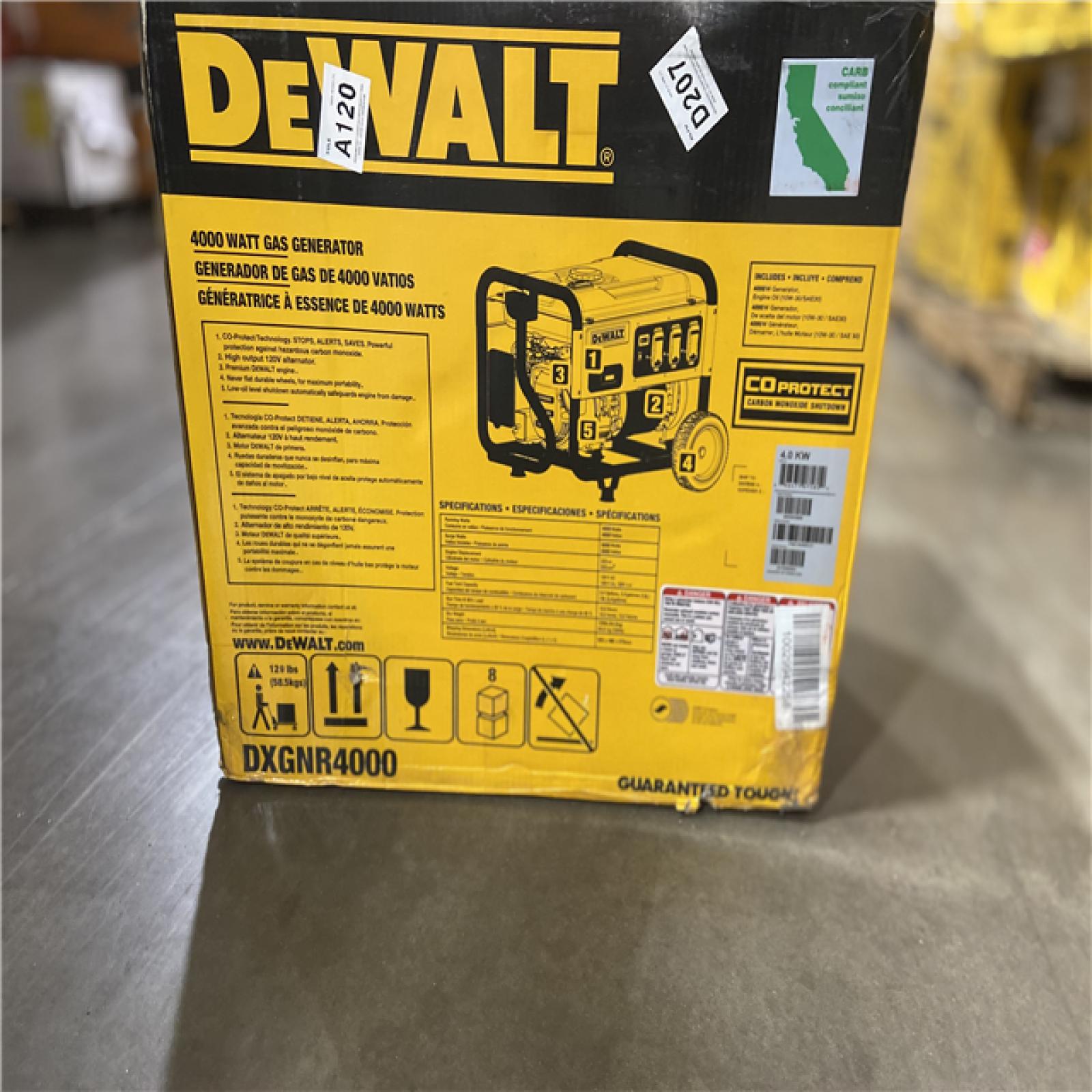 DALLAS LOCATION - DEWALT 4500 / 4000- Watt Gas Powered Portable Generator with Idle Control, Covered Outlets and CO Protect