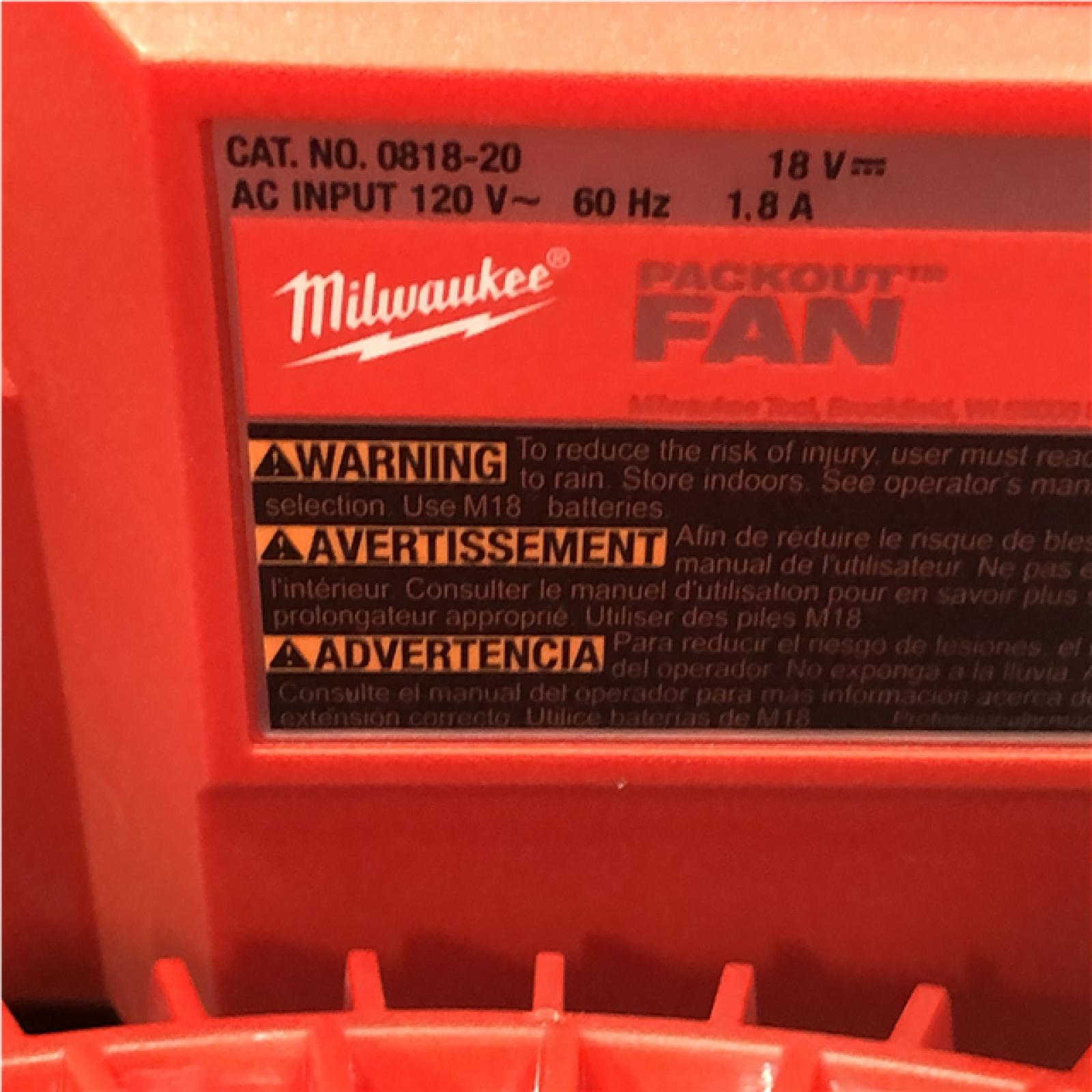 AS-IS - Milwaukee 18-Volt Lithium-Ion Brushless Cordless PACKOUT Jobsite Fan (Tool-Only)