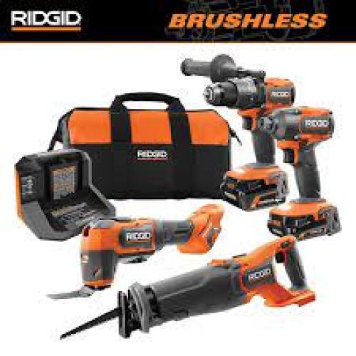 Phoenix Location NEW RIDGID 18V Brushless Cordless 4-Tool Combo Kit with (1) 4.0 Ah and (1) 2.0 Ah MAX Output Batteries, 18V Charger, and Tool Bag
