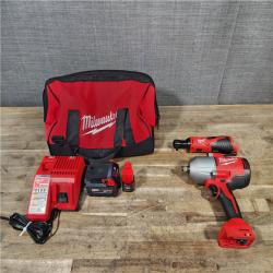 HOUSTON LOCATION - AS-IS Milwaukee 12/18V Lithium-Ion Cordless 3/8 in. Ratchet and 1/2 in. High Torque Impact Wrench with Friction Ring Combo Kit