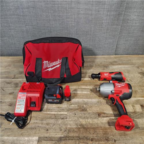 HOUSTON LOCATION - AS-IS Milwaukee 12/18V Lithium-Ion Cordless 3/8 in. Ratchet and 1/2 in. High Torque Impact Wrench with Friction Ring Combo Kit