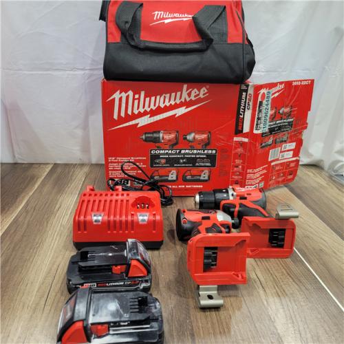 AS-IS Milwaukee M18 18V Lithium-Ion Brushless Cordless Compact Drill/Impact Combo Kit (2-Tool) W/(2) 2.0 Ah Batteries, Charger & Bag
