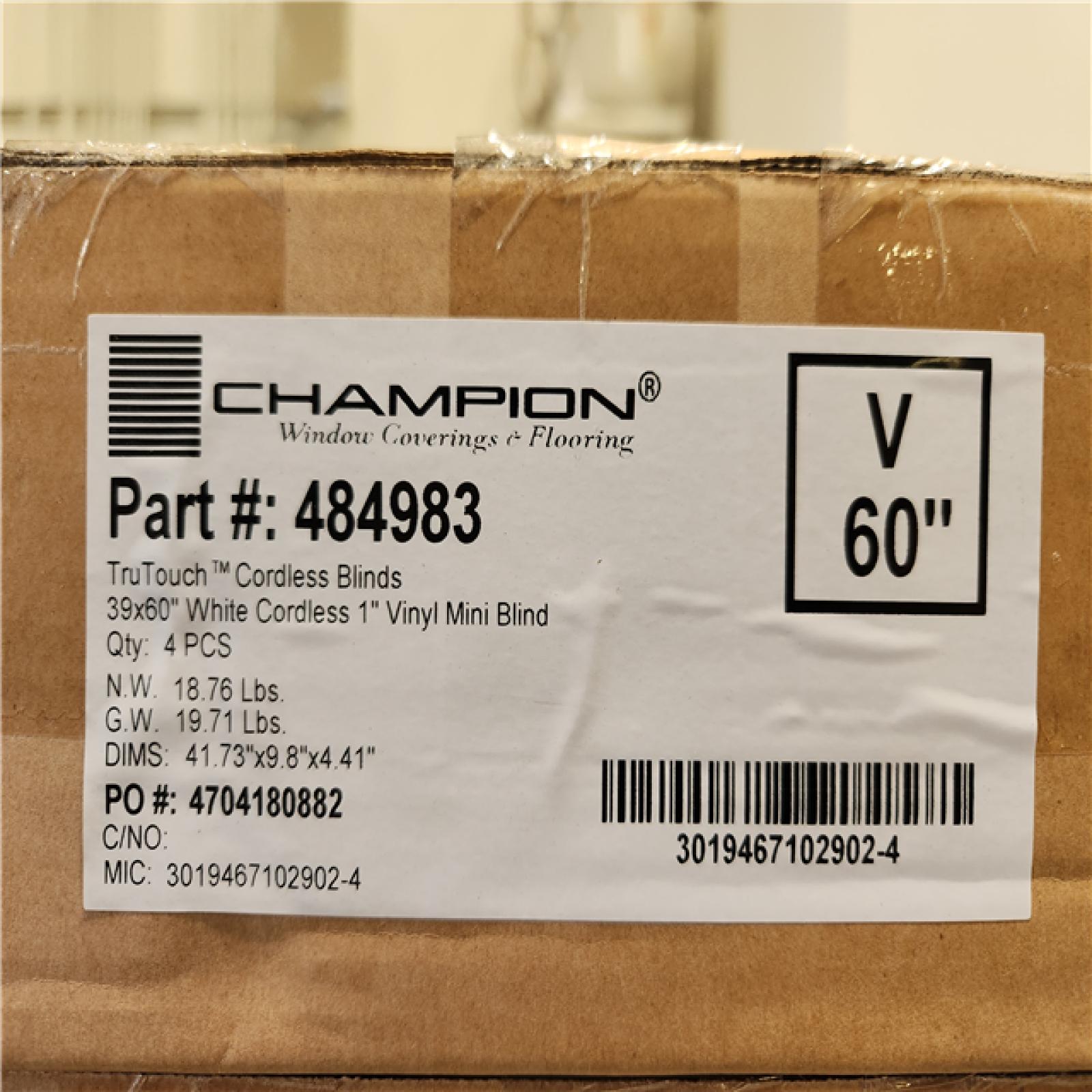 Phoenix Location NEW Champion TruTouch Cordless Blinds 39x60 White Cordless 1 Vinyl Blind 4Pcs Pallet (44 Boxes)