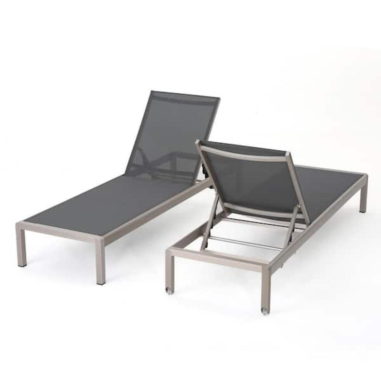 Phoenix NEW Noble House Cape Coral Silver 2-Piece Metal Outdoor Patio Chaise Lounge
