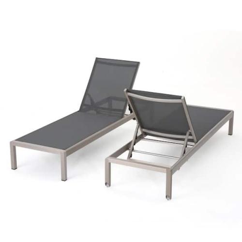Phoenix NEW Noble House Cape Coral Silver 2-Piece Metal Outdoor Patio Chaise Lounge