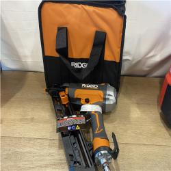 AS-IS Ridgid 15-Gauge 2-1/2 in. Angled Finish Nailer with CLEAN DRIVE Technology  Tool Bag and Sample Nails