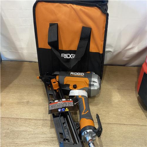 AS-IS Ridgid 15-Gauge 2-1/2 in. Angled Finish Nailer with CLEAN DRIVE Technology  Tool Bag and Sample Nails