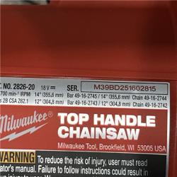 AS-IS Milwaukee FUEL 14 in. 18V Lithium-Ion Brushless Cordless Battery Top Handle Chainsaw (Tool Only)