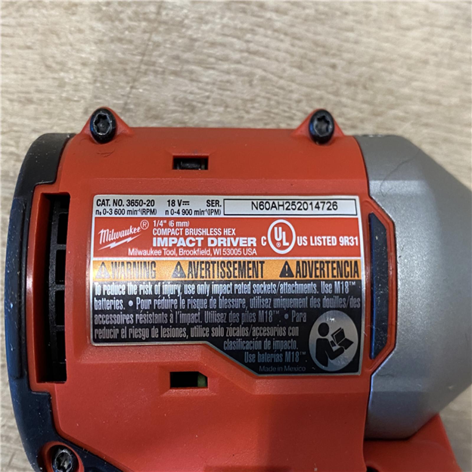 AS-IS Milwaukee  M18 18-Volt Lithium-Ion Brushless Cordless 1/4 in. Compact Impact Driver with M18 5.0Ah Battery and Charger