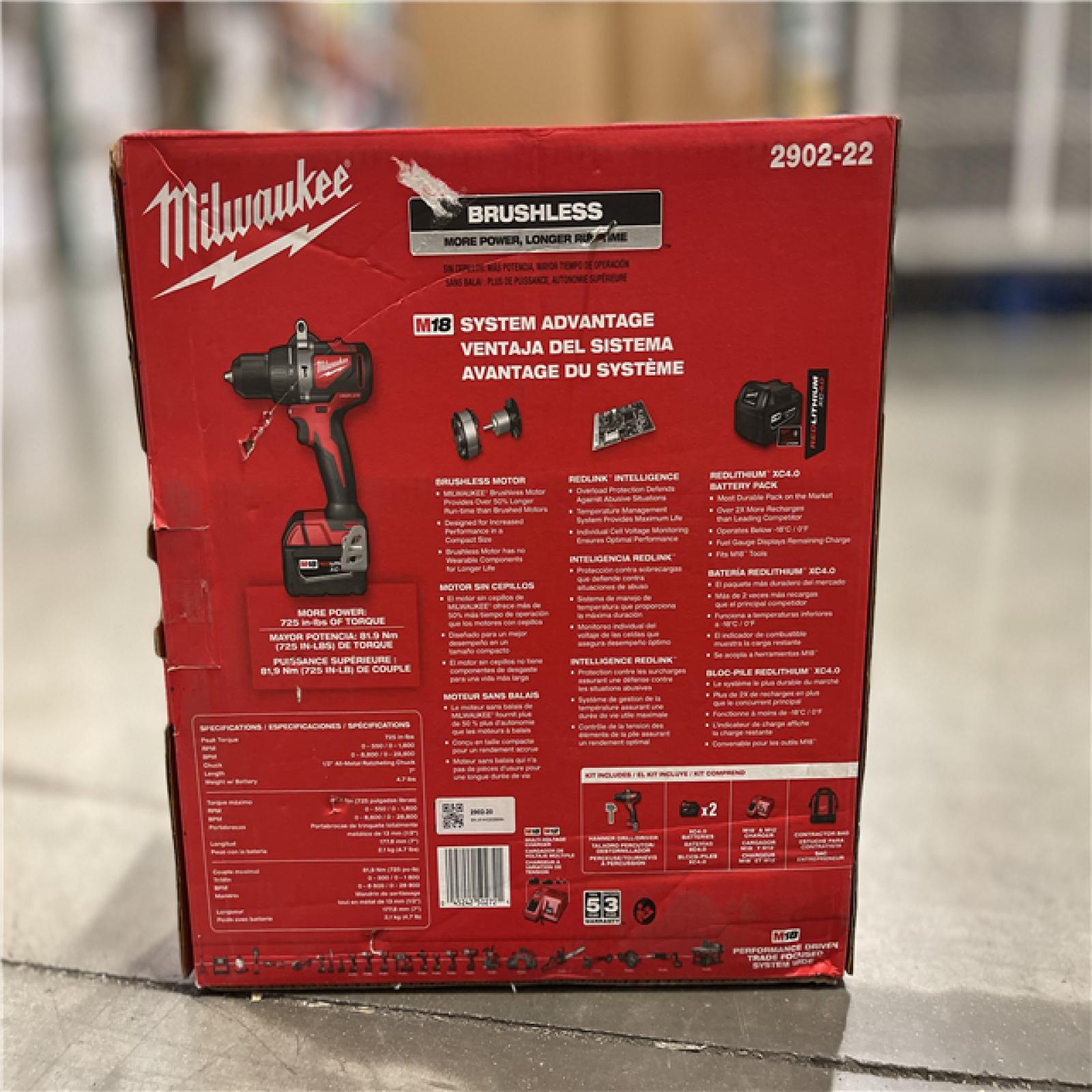 NEW! - Milwaukee M18 18V Lithium-Ion Brushless Cordless 1/2 in. Compact Hammer Drill/Driver Kit w/Two 4.0Ah Batteries and Hard Case