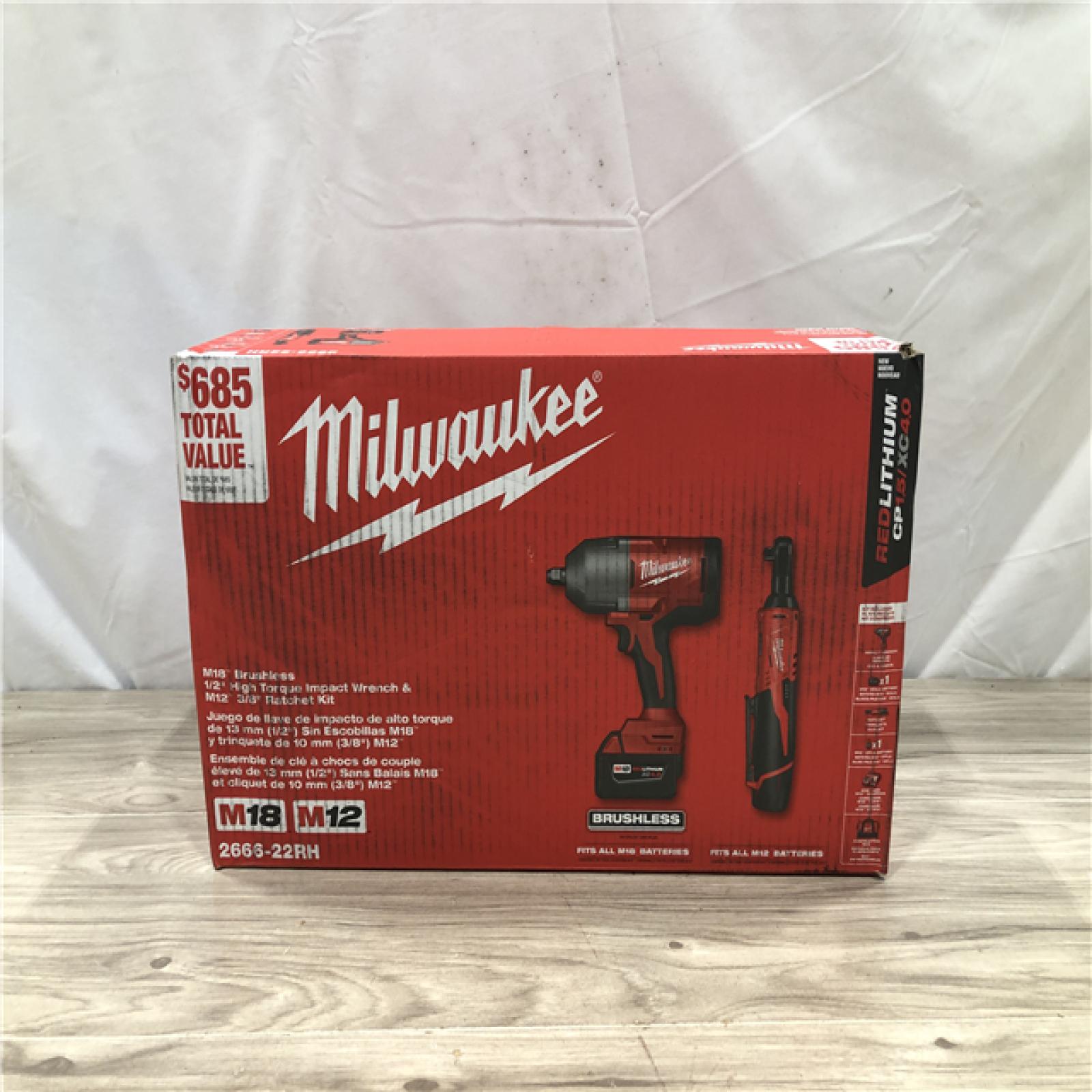 NEW! - Milwaukee M12/M18 12/18V Lithium-Ion Cordless 3/8 in. Ratchet and 1/2 in.Combo Kit
