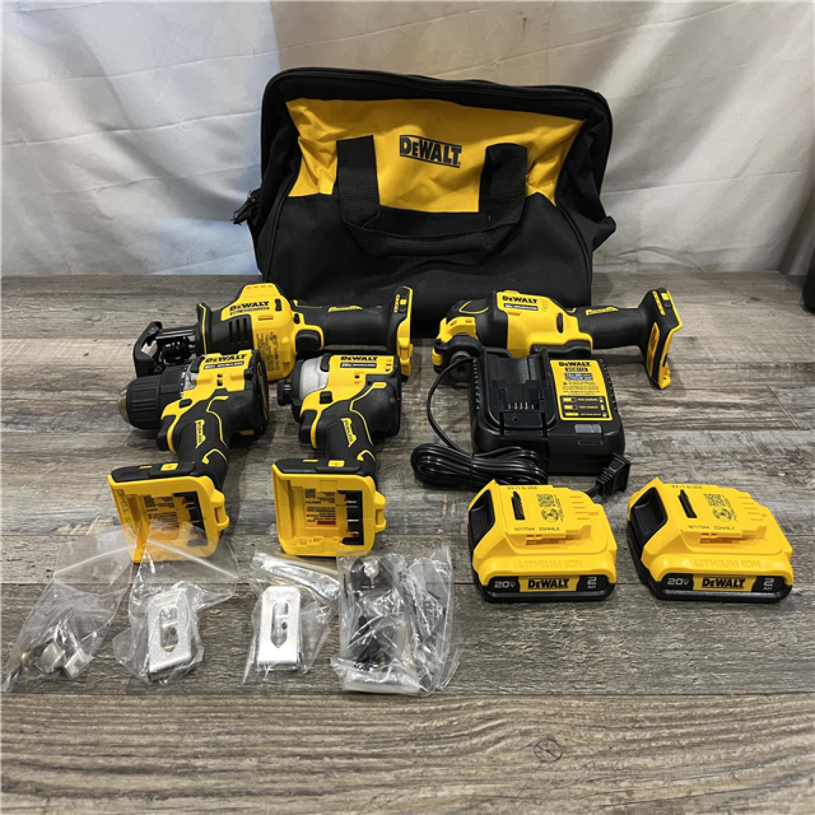 AS-IS DEWALT ATOMIC 20-Volt Lithium-Ion Cordless Brushless (4-Tool) Combo Kit