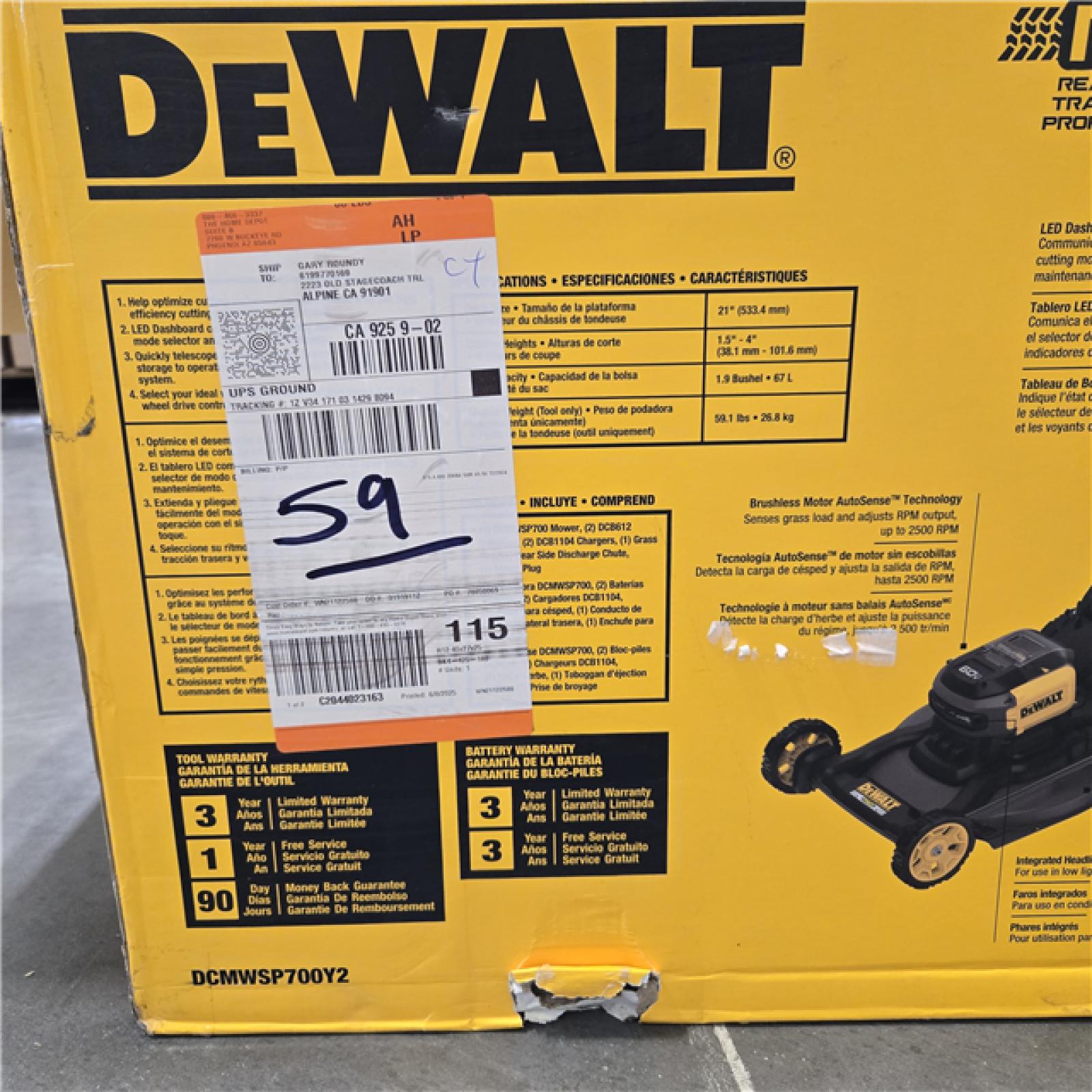 AS-IS FLEXVOLT 2x60V MAX Cordless Self Propelled Lawn Mower Kit