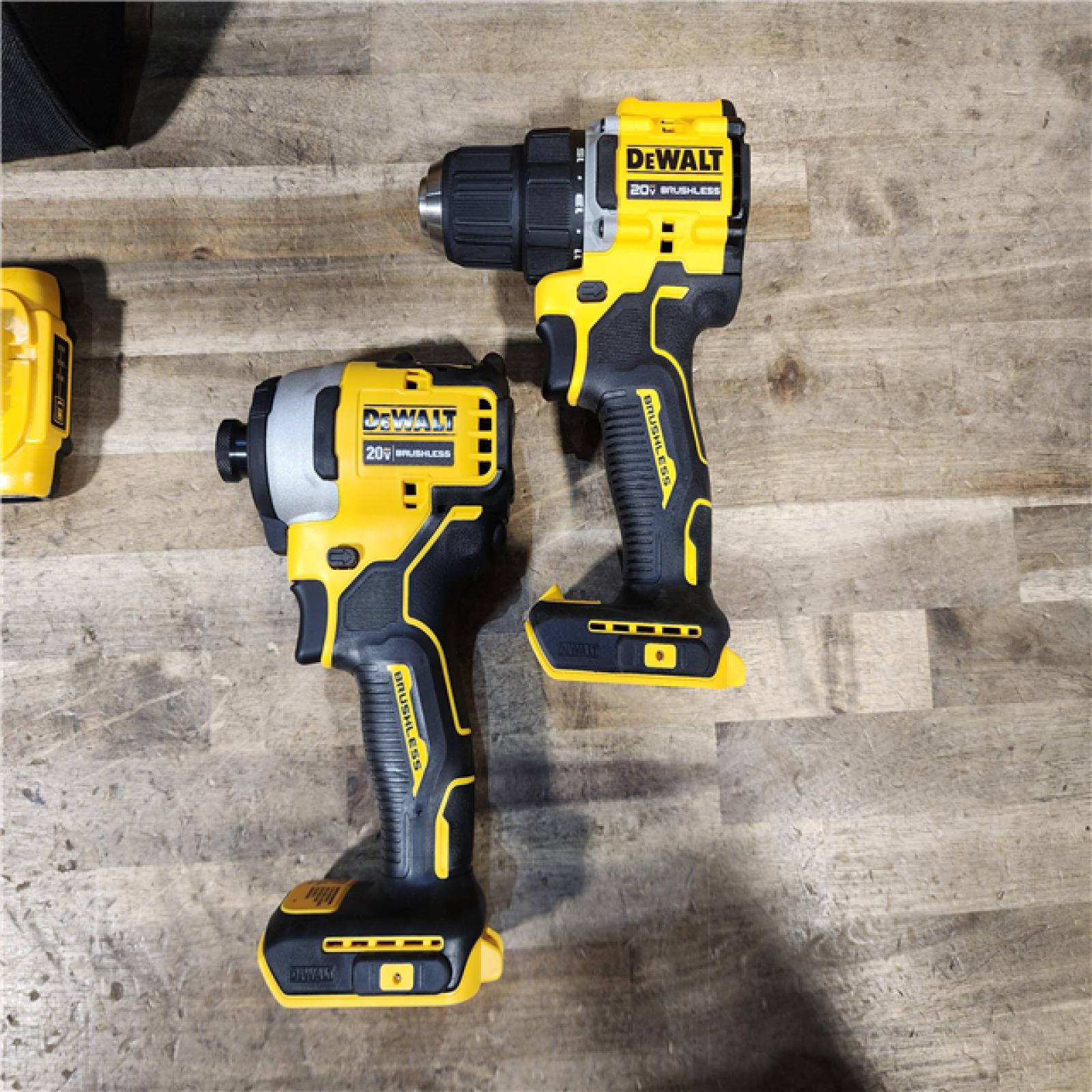 HOUSTON LOCATION - AS-IS Dewalt DCK225D2 20V MAX ATOMIC Brushless Compact Lithium-Ion 1/2 in. Cordless Drill Driver and 1/4 in. Impact Driver Combo Kit with 2 Batteries 2 Ah