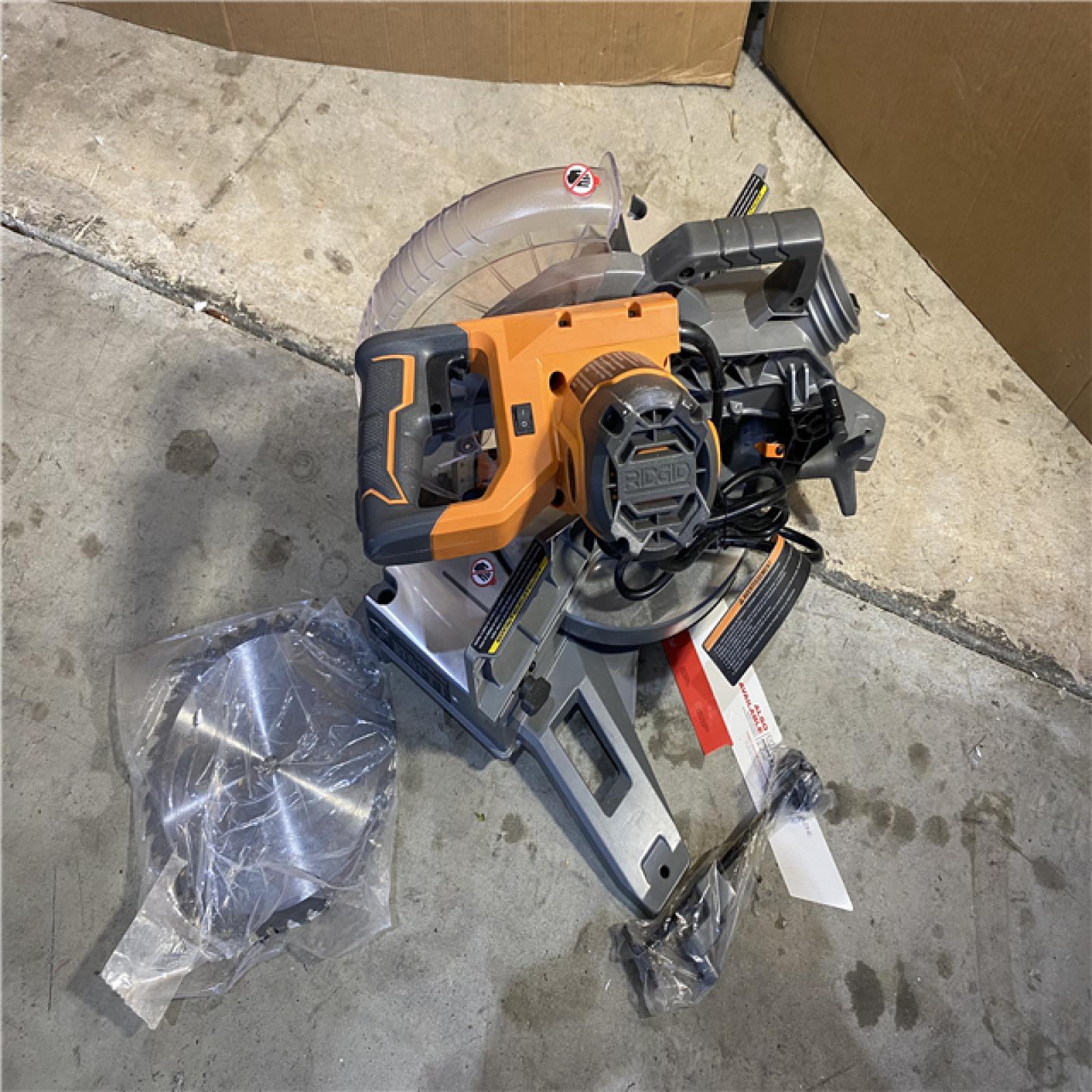 Houston location AS-IS RIDGID 15 Amp 10 in. Corded Dual Bevel Miter Saw with LED Cut Line Indicator