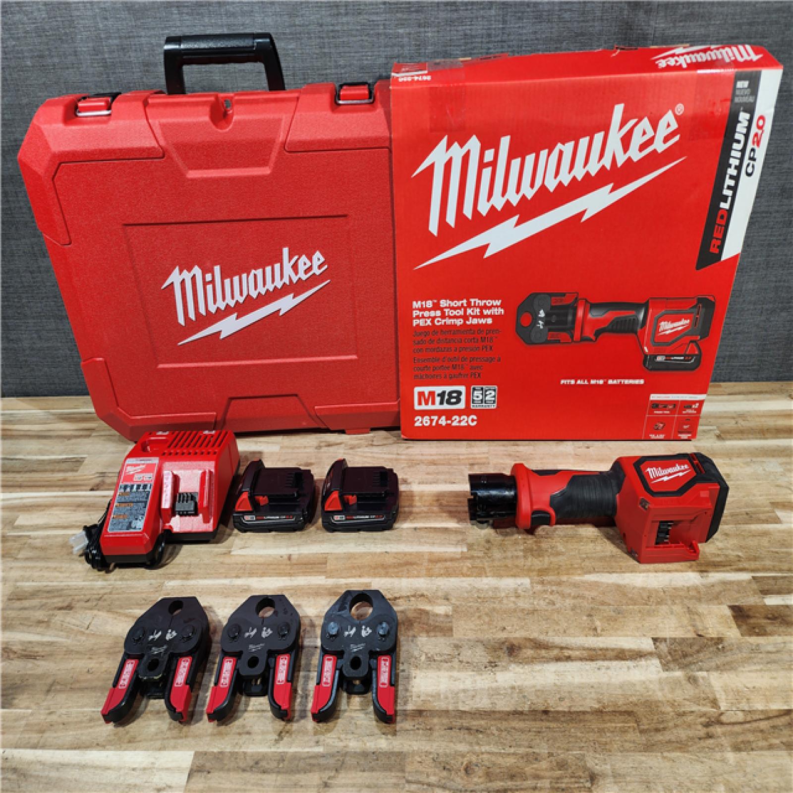 HOUSTON LOCATION - AS-IS Milwaukee 18V Lithium-Ion Cordless Short Throw Press Tool with 3 PEX Crimp Jaws Kit