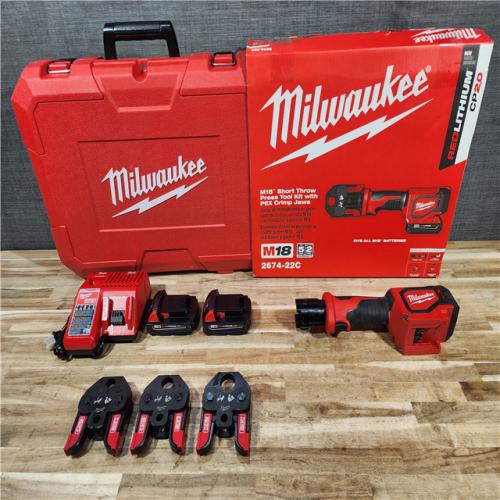 HOUSTON LOCATION - AS-IS Milwaukee 18V Lithium-Ion Cordless Short Throw Press Tool with 3 PEX Crimp Jaws Kit