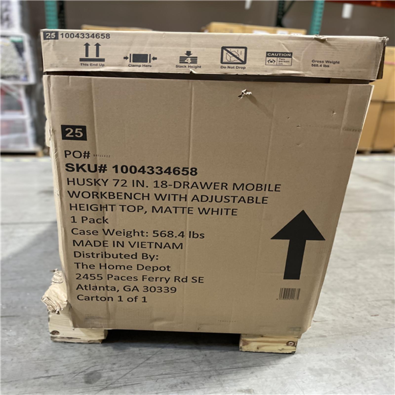 DALLAS LOCATION- AS-IS HUSKY 72 in. W x 24 in. D 18-Drawer Heavy Duty Adjustable Height Mobile Workbench Cabinet