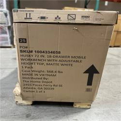 DALLAS LOCATION- AS-IS HUSKY 72 in. W x 24 in. D 18-Drawer Heavy Duty Adjustable Height Mobile Workbench Cabinet