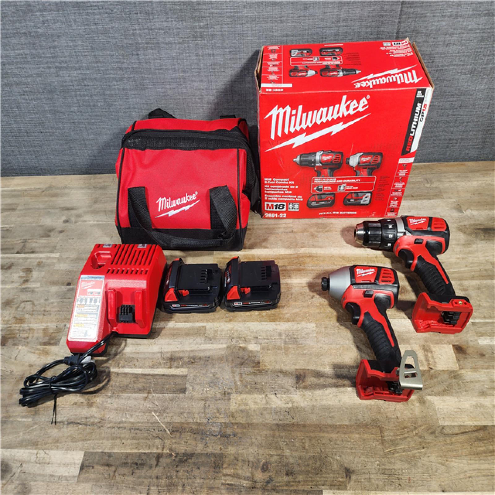 HOUSTON LOCATION - AS-IS Milwaukee 18V Cordless Brushed 2-Tool Drill/Driver and Impact Driver Kit