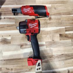 HOUSTON LOCATION - AS-IS (APPEARS LIKE NEW) Milwaukee FUEL 18V Cordless Mid Torque 1/2 in. Impact Wrench w/ M12 FUEL 3/8 in. Ratchet & Battery/Charger Combo Kit