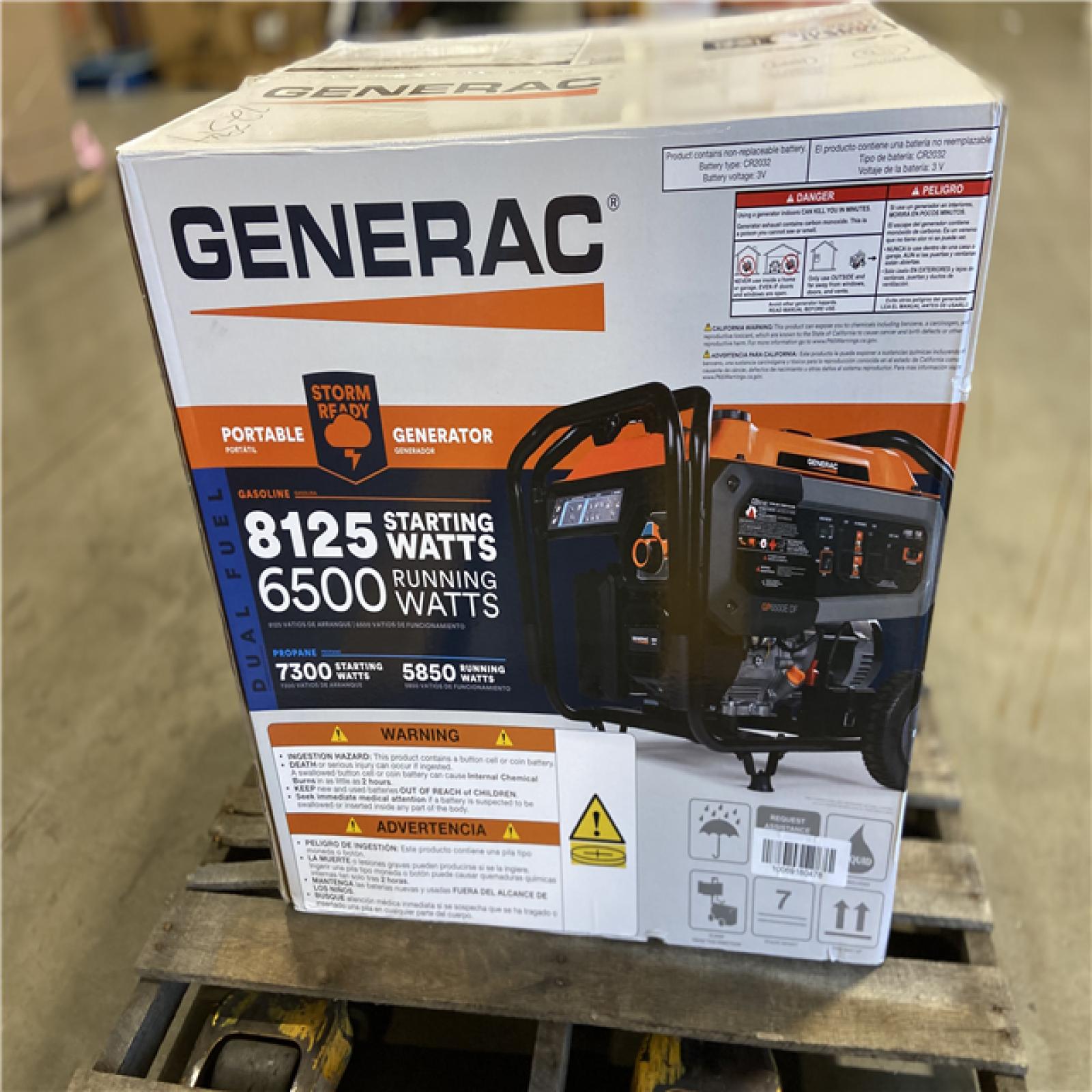 DALLAS LOCATION - Generac 8125/6500 Watt - Electric Start - Dual Fuel Gasoline/Propane -COSense - Portable Generator