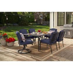 Phoenix Hampton Bay Laurel Oaks Dark Brown 7-Piece Metal Outdoor Dining Set with Cushion Guard Midnight Cushions