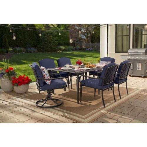 Phoenix Hampton Bay Laurel Oaks Dark Brown 7-Piece Metal Outdoor Dining Set with Cushion Guard Midnight Cushions