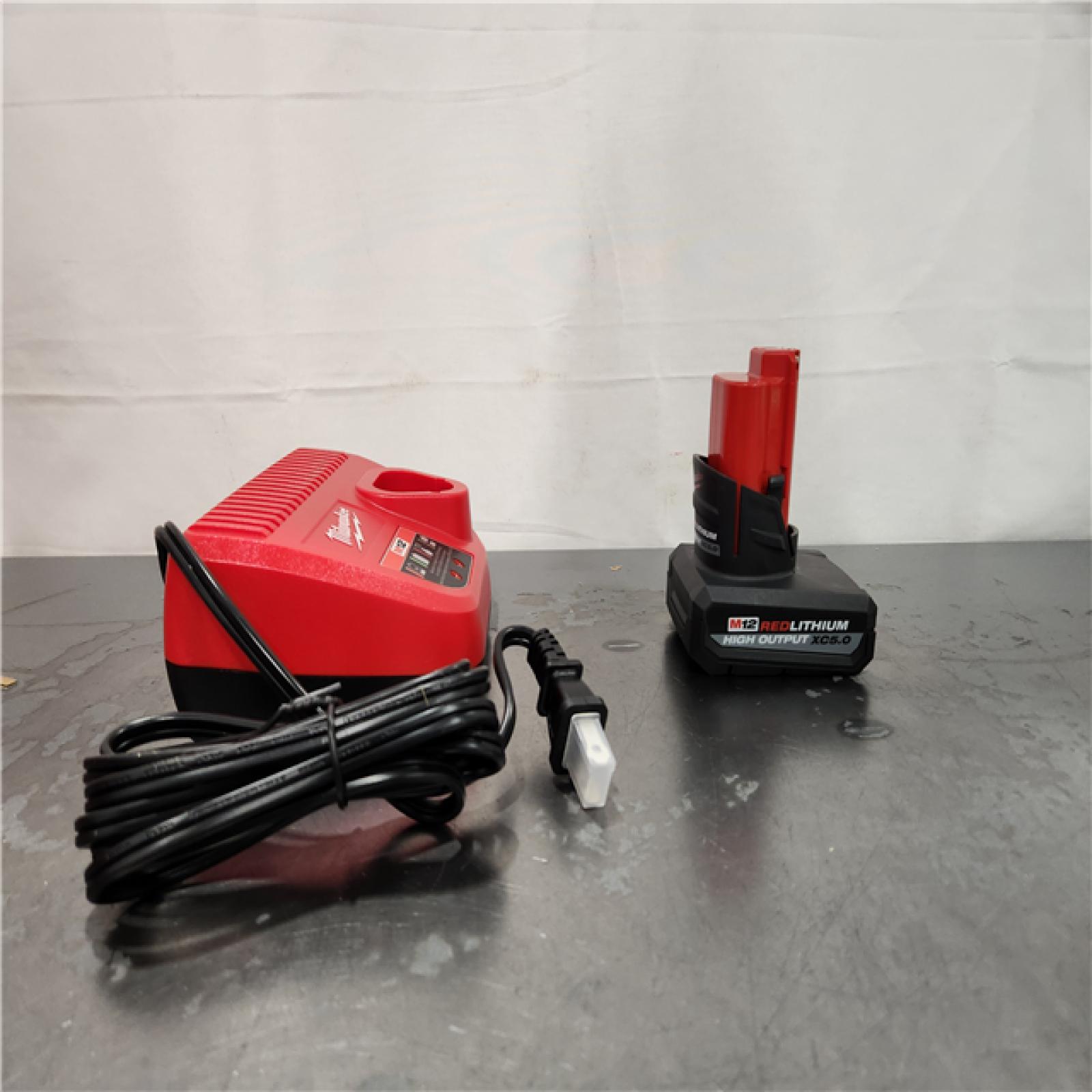 AS-IS- Milwaukee 12-Volt Lithium-Ion XC High Output 5.0 Ah Battery Pack with Charger Starter Kit