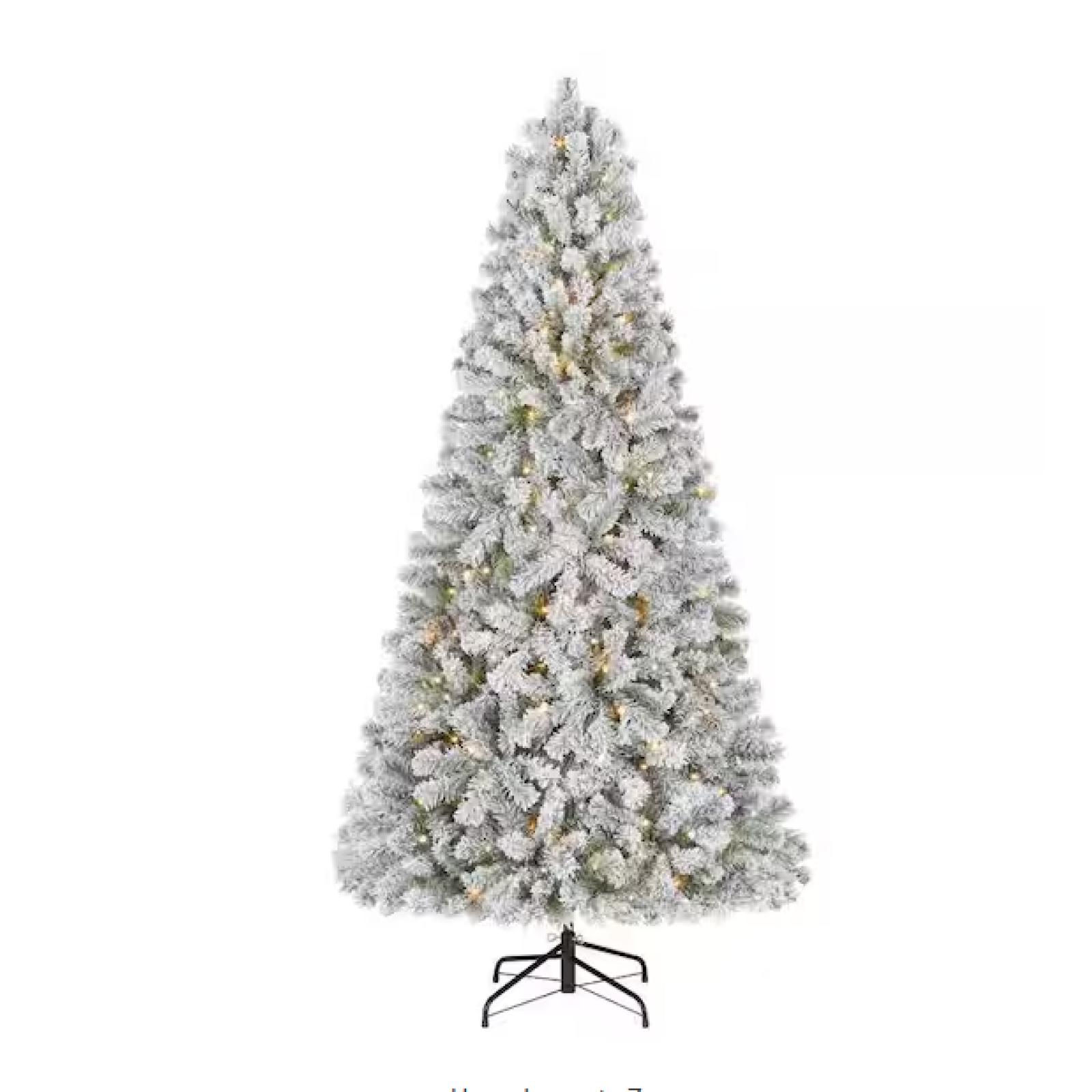 DALLAS LOCATION - Home Accents Holiday 6.5 ft. Festive Mixed Pine Flocked LED Pre-Lit Artificial Christmas Tree T11 - Total Value - $639.84