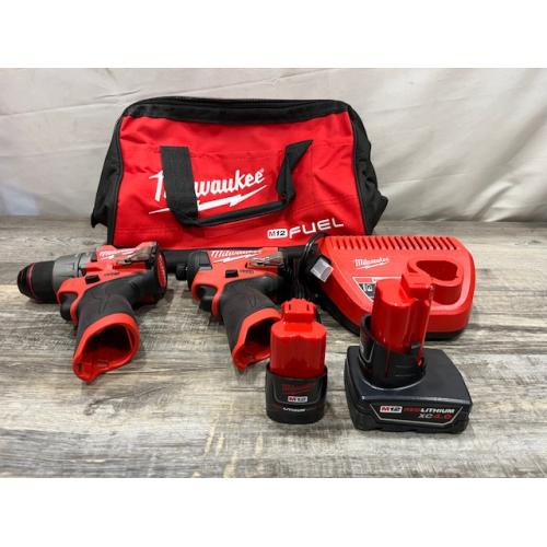 AS-IS Milwaukee FUEL 12-Volt Lithium-Ion Brushless Cordless Hammer Drill and Impact Driver Combo Kit