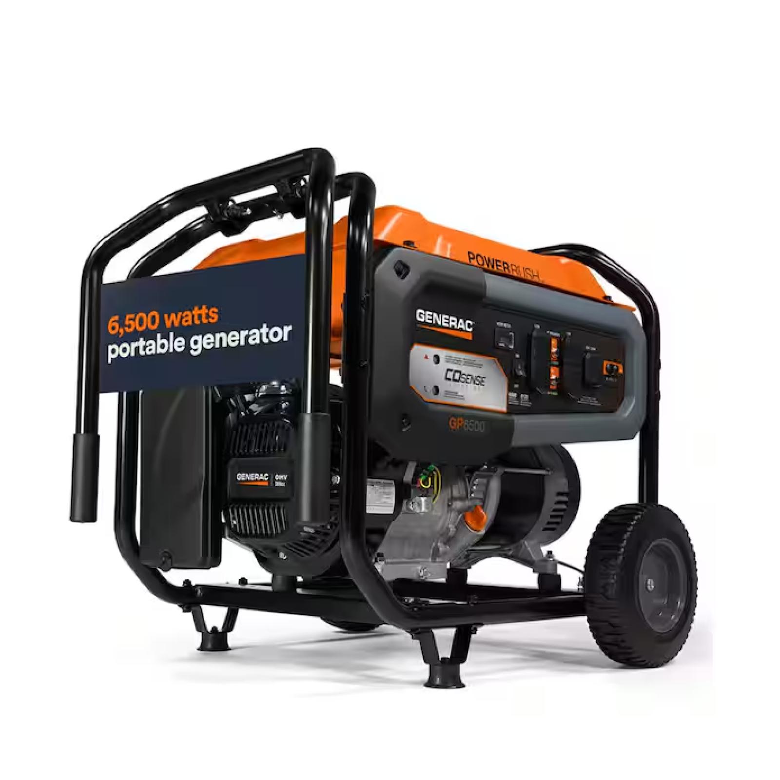 DALLAS LOCATION - Generac 8125 / 6500-Watt Gasoline Powered Portable Generator with COSense and 20 ft. Extension Cord Included