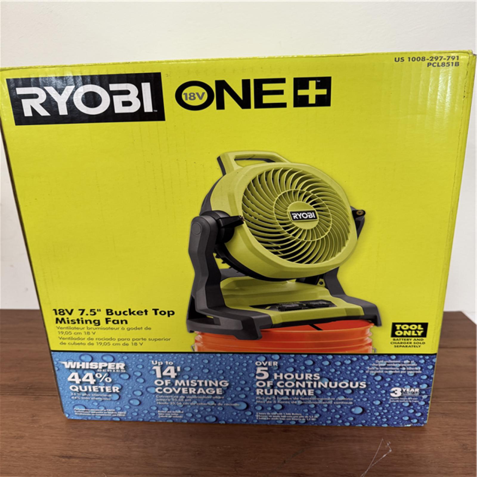 California NEW Ryobi One+ 18V 7.5 Bucket Top Misting Fan (Tool Only)