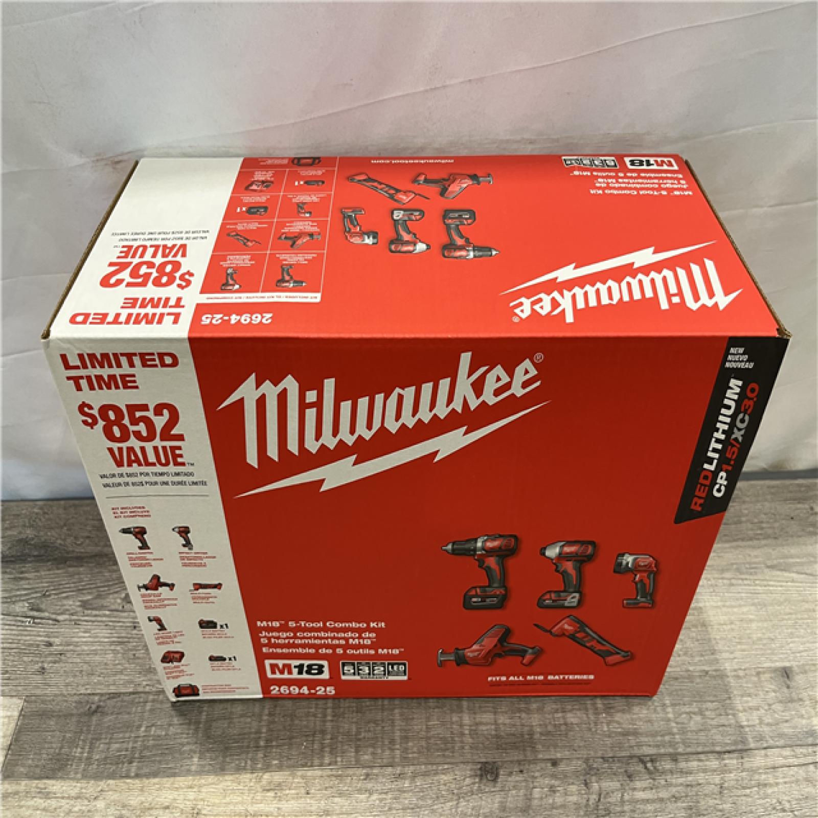 NEW - Milwaukee 18V Lithium-Ion Cordless (5-Tool) Combo Kit